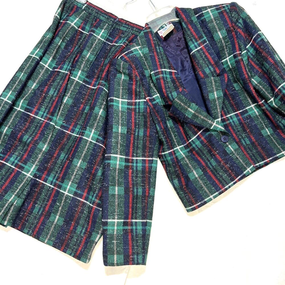 vtg 80s College Town pleated Plaid Suit Midi size 9/10 wool blend high waist